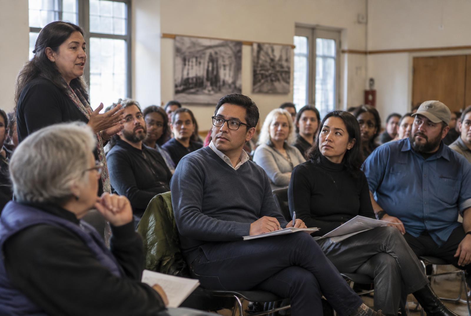 Business owners and professionals participating in a public industry discussion