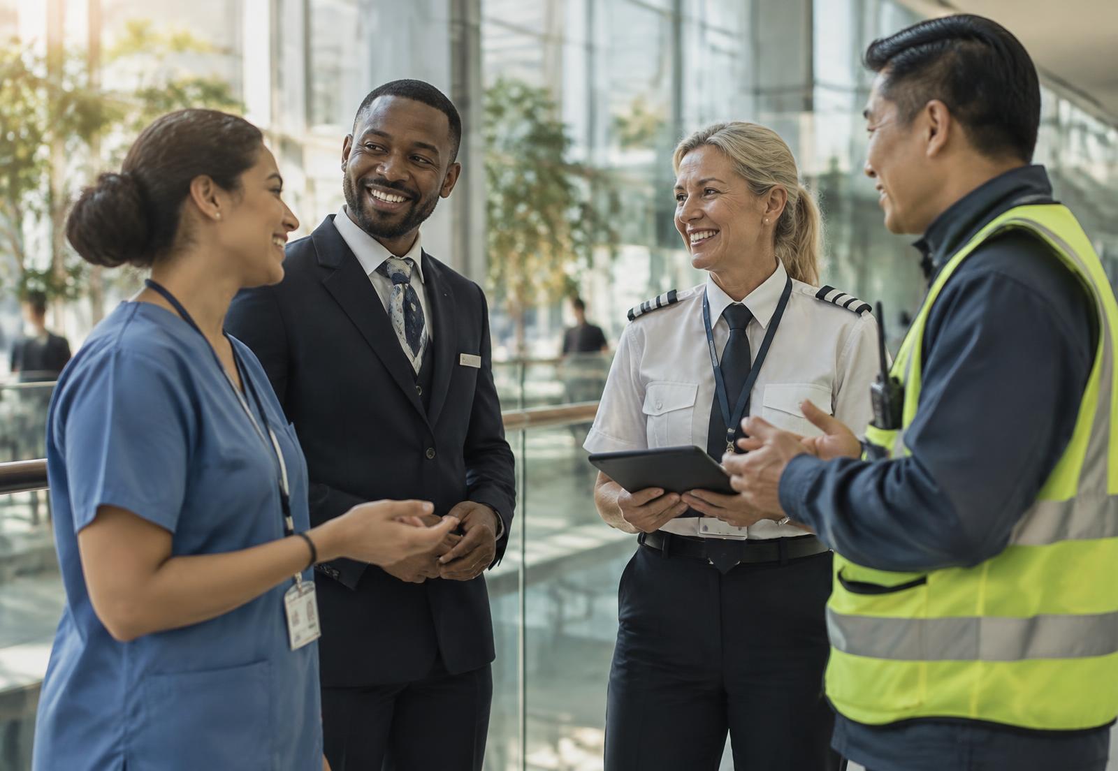 Professionals from healthcare, hospitality, transportation and utilities in conversation together