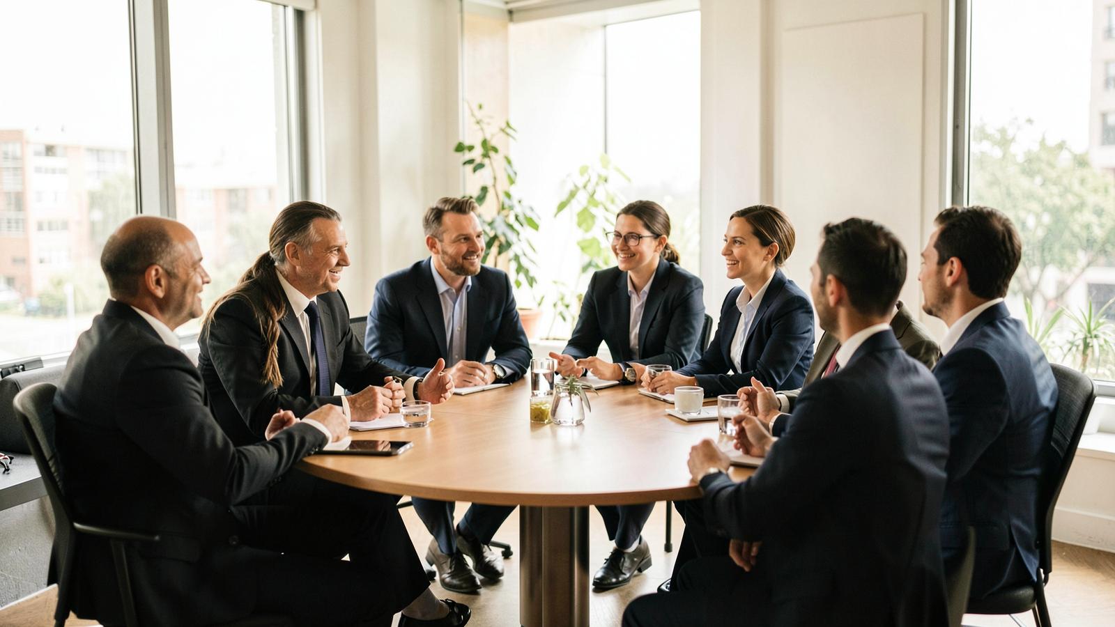 Industry professionals in conversation around a roundtable