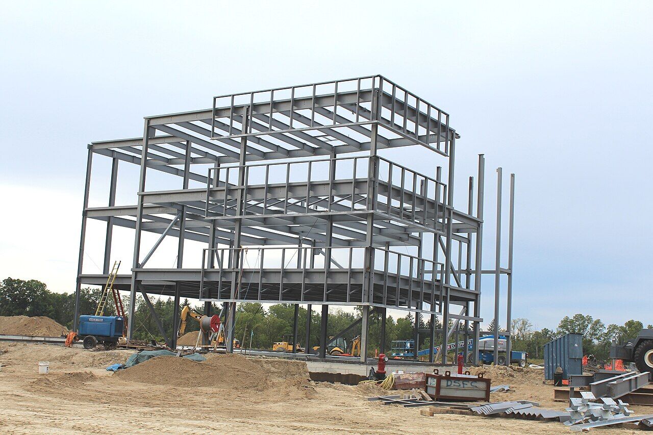 Steel frame of a commercial building under construction