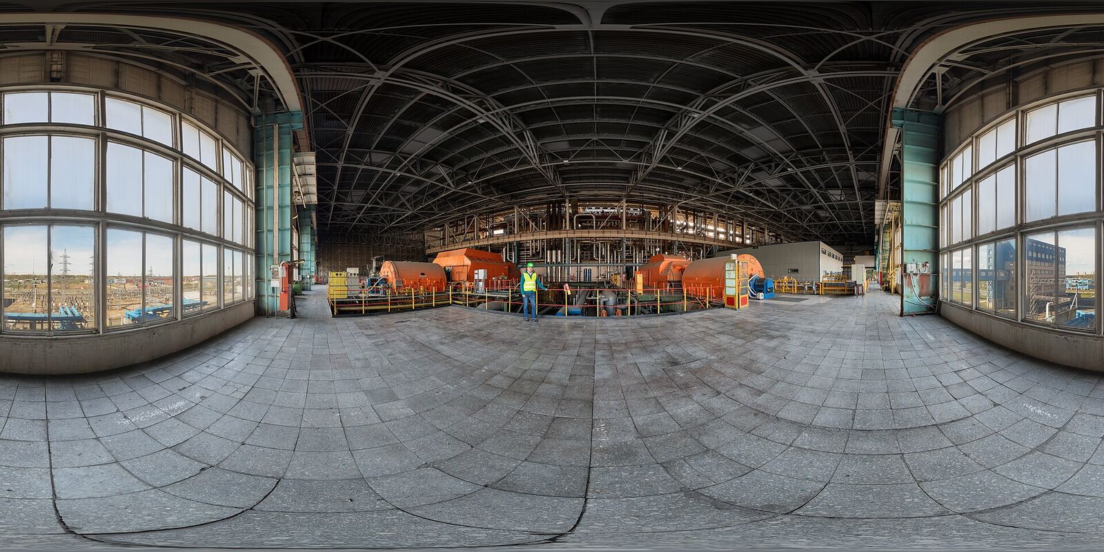 Turbine hall and generating equipment inside a thermal power plant